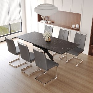 7-Piece Extendable Dining Set with Rectangle Kitchen Table and 6 C-shaped Tube Armless Chairs - 1 of 4