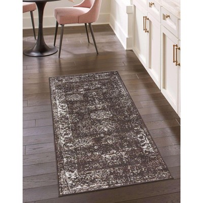 Sofia Brown and Ivory Low Pile Runner Rug