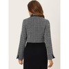 Allegra K Women's Tweed Plaid Contrast Collar Double Breasted Vintage Cropped Jackets - 3 of 4