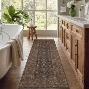 Vintage Rug for Living Room Washable Floral Print Bedroom Carpet, Non-Slip Oriental Distressed Floor Mat - 1 of 4