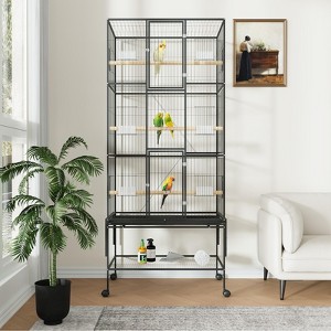 69-Inch Large Metal Parrot Cage with Feeders, Ladders & Perches - Ideal for Budgies, Conures & Cockatiels - Easy Clean Slide-Out Tray & Rolling Stand - 1 of 4