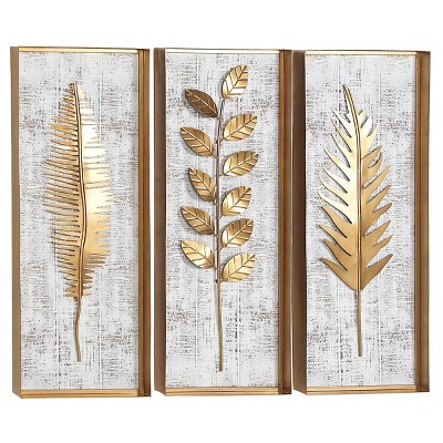 Set of 3 Contemporary Metal Framed Wall Canvas Gold - Olivia & May