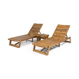 Kyoto 3pc Outdoor Acacia Wood Chaise Lounge Set: Adjustable, Water-Resistant - Christopher Knight Home - 1 of 4
