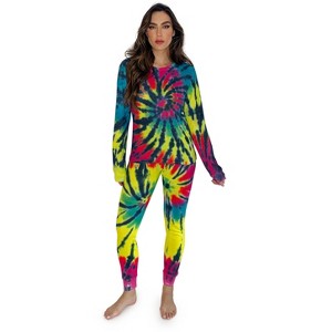 Just Love Women's Tie Dye Two Piece Thermal Pajama Set - Waffle PJ Set - 1 of 3