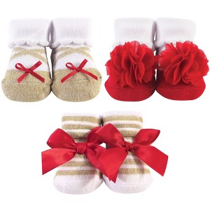 Hudson Baby Infant Girls Socks Boxed Giftset, Red Gold, One Size - 1 of 4
