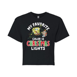 Women's - SpongeBob SquarePants - My Favorite Color Is Christmas Lights Cropped Graphic T-Shirt - 1 of 4