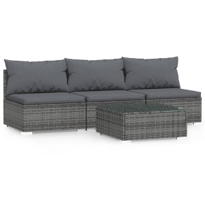 vidaXL 4-Piece Patio Furniture Set with Cushions; Gray Poly Rattan Material, Ideal for Outdoor or Indoor Use, Weatherproof and Easy to Move - 1 of 4