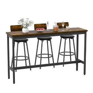 Gulches Long dining table set with 3 PU upholstered bar stools, dining table and chairs set, industrial high coffee table and back chair - 1 of 4