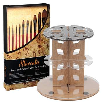 Mezzo Rotating Paint Brush Storage Rack w/ Creative Mark Staccato Synthetic Hand Crafted Fine Artist Paint Brush Set of 10 Multimedia Paint Brushes w/