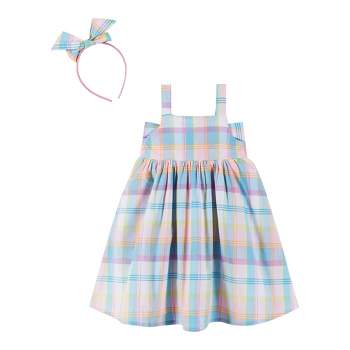 Andy & Evan  Toddler Bow Back Multi Plaid Babydoll Dress