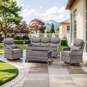 Gymojoy Outdoor Patio Sofa Chairs Coffee Table with Swivel Chairs for Garden  Yard - 1 of 4