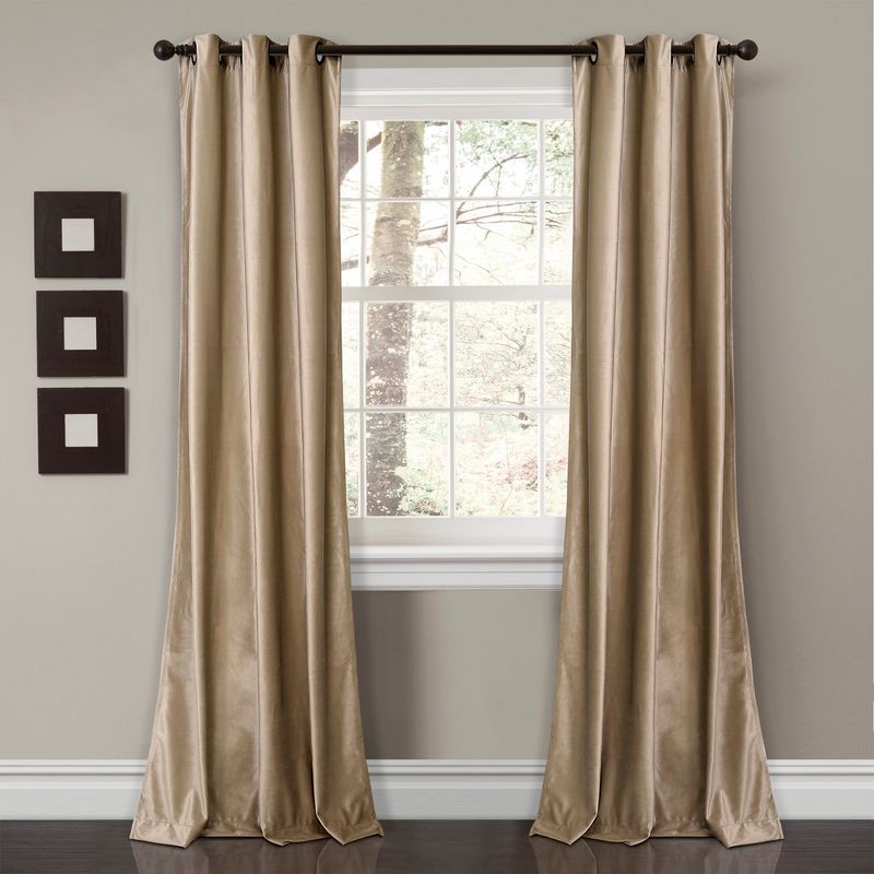 Home Boutique Prima Velvet Solid Light Filtering Grommet Window Curtain Panels Taupe 38x95 Set, 1 of 2