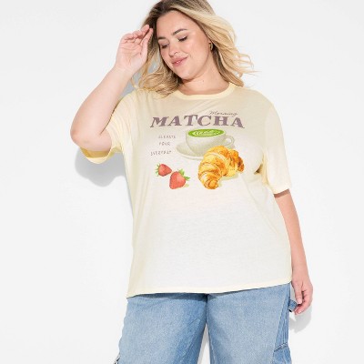 Women's Morning Matcha Short Sleeve Graphic T-Shirt - Off-White