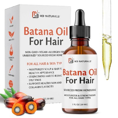 M3 Naturals Batana Oil, Unrefined Batana Hair Oil for Healthy Skin & Collagen Production, Moisturizes Scalp & Promotes Hair Strength, 2 fl oz