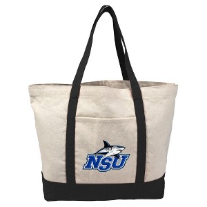Nova Southeastern University Primary Logo Canvas Tote Bag With External Pocket, Reusable Shoulder Bag for Shopping, School, Beach, Black - 1 of 4