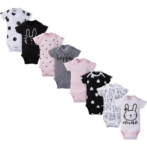 Gerber Baby Girls' Short Sleeve Onesies Bodysuits, 8-pack,Bunny, 0-3 Months - 1 of 4