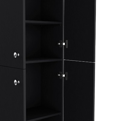 Black Tall Kitchen Pantry with Adjustable Shelves and Doors
