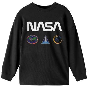 NASA Logo Patches Boy's Black Long Sleeve Shirt
