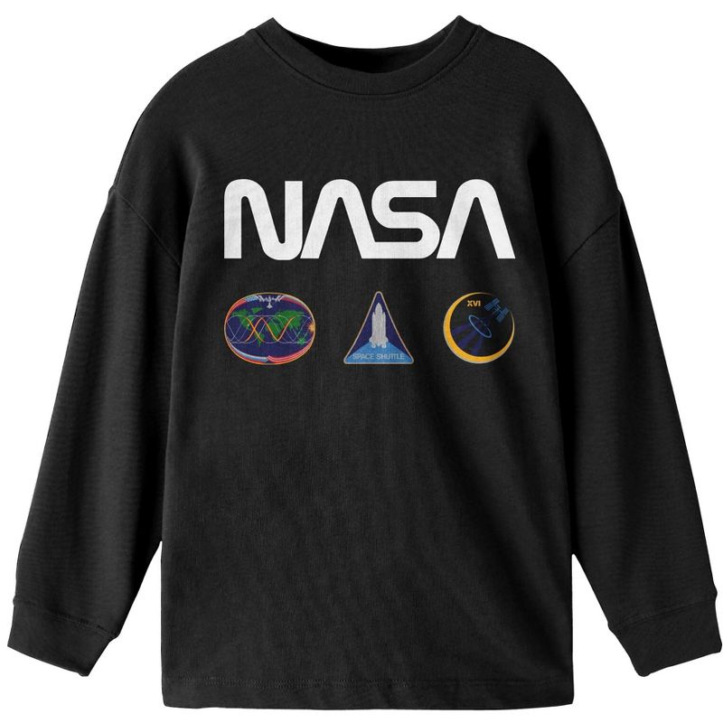 NASA Logo Patches Boy's Black Long Sleeve Shirt, 1 of 3
