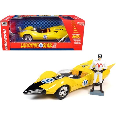 Shooting Star #9 Yellow and Racer X Figurine "Speed Racer" Anime Series 1/18 Diecast Model Car by Autoworld