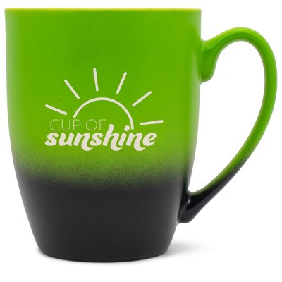 Elanze Designs Cup of Sunshine 12 Ounce Ceramic Laser-Etched Engraved Drinkware Mug, Green and Black Ombre