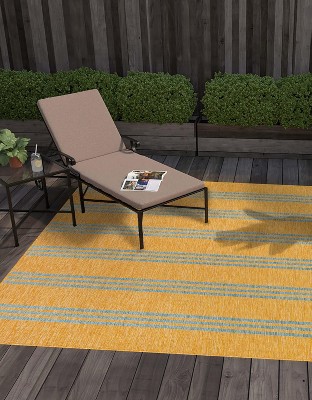 11 ft Square Yellow and Aqua Synthetic Outdoor Area Rug