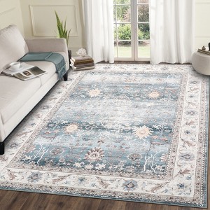 Vintage Area Rugs for Living Room Floral Boho Rug Non-Slip Low Pile Indoor Carpet for Bedroom Home Decor - 1 of 4