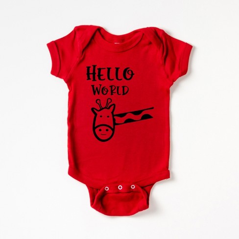 The Juniper Shop Hello World Giraffe Baby Bodysuit - 6mo - Red