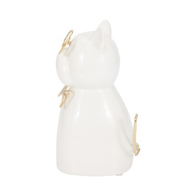 Sagebrook Home Ceramic Puppy with Glasses and Bow Tie Figurine - Contemporary White and Gold Dog Sculpture for Home or Office