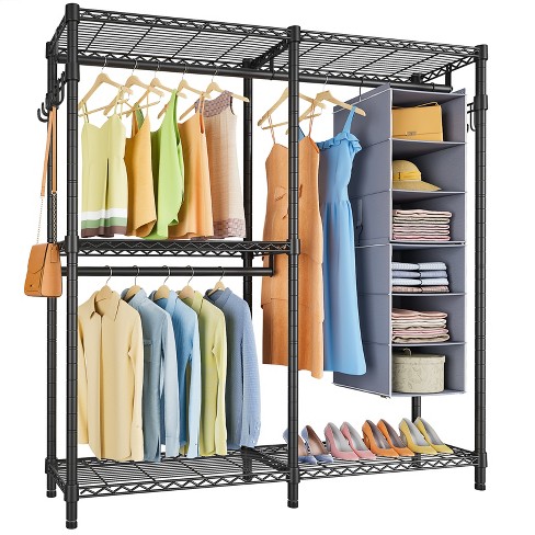 Tribesigns Free Standing Closet Organizer, Clothes Garment Racks with Storage Shelves and Double Hanging Rod,Heavy Duty Metal Wardrobe Closet Storage