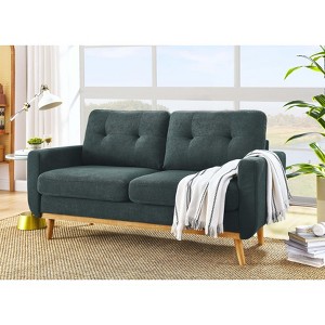 TIRAMISUBEST 67.7" Mid-Century Modern Loveseat Sofa with Tufted Upholstery & Wooden Legs in Grayish Green Corduroy - 1 of 4