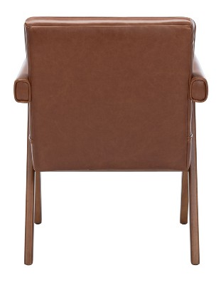 Contemporary Cognac Faux Leather Arm Chair with Walnut Finish
