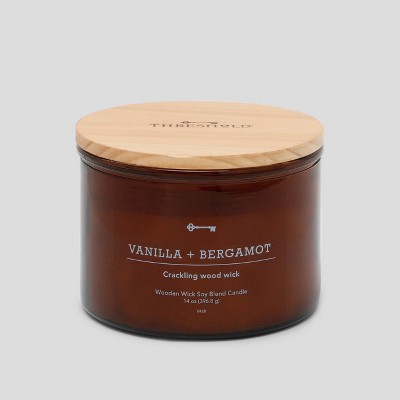 Lidded Glass Jar Crackling Wooden Wick Candle Vanilla and Bergamot - Threshold™