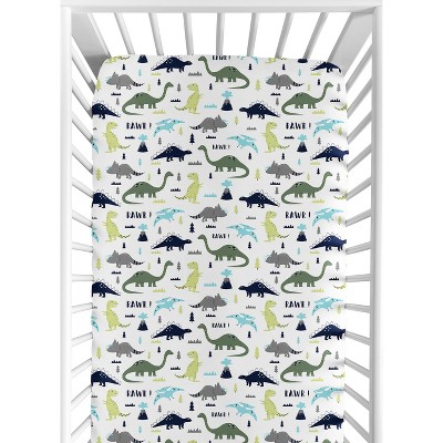 Image of Sweet Jojo Designs Boy Jersey Knit Baby Fitted Crib Sheet Mod Dinosaur Blue Green and Grey