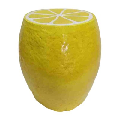 Vynxaria 14" Oversized Yellow Lemon Fruit Stool, Resin Multi-Purpose Stool/Side Table/Plant Stand