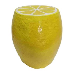 Vynxaria 14" Oversized Yellow Lemon Fruit Stool, Resin Multi-Purpose Stool/Side Table/Plant Stand - 1 of 4