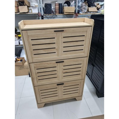 Three-tier flip-door shoe cabinet