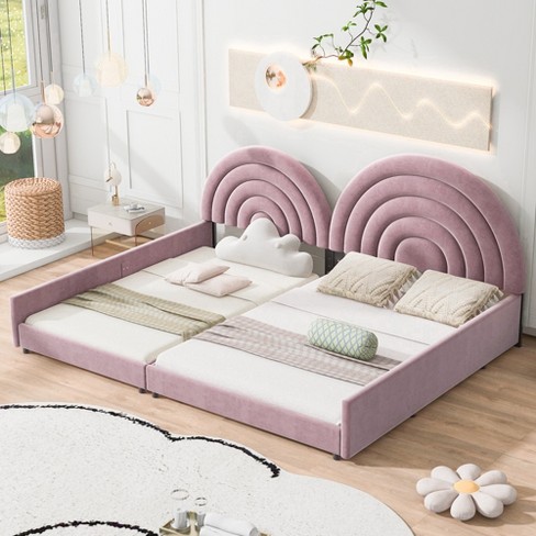 Twin full Upholstered Platform Bed Frame Set With Half moon Headboard 4w Pink modernluxe Target