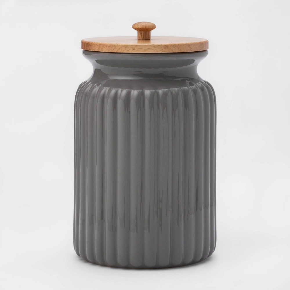 121oz Stoneware Ribbed Food Storage Canister with Wood Lid  - Threshold&amp;#8482;