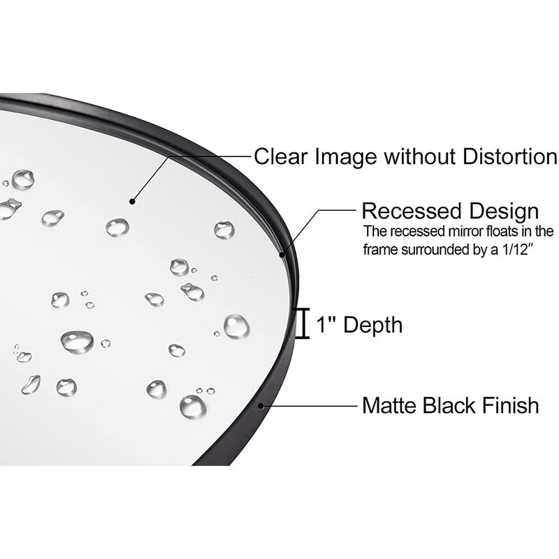 ANDY STAR Modern Decorative 22 x 30 Inch Oval Wall Mounted Hanging Bathroom Vanity Mirror with Stainless Steel Metal Frame, Matte Black, 2 of 9