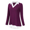 Clearlove Women's Long Sleeve V Neck Contrast Collar Shirt A-line Pleated Office Tunic - 2 of 4