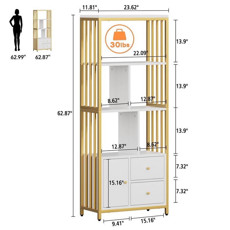 Gold Bookshelf with Drawers Modern Bookcase, 3 of 7