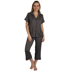 BCBGMAXAZRIA Women's Pajama Set Short Sleeve Notch Collar with Pants - 1 of 2
