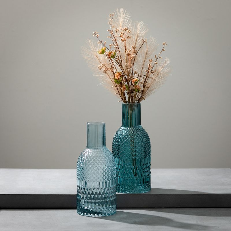 10"H Sullivans Turquoise Faceted Bottle Vases Set of 2, Blue, 3 of 6