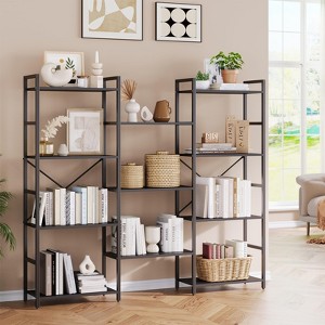 Triple 4 Tier Bookshelf, Bookcase with 11 Open Display Shelves, Wide Book Shelf Book Case for Home & Office - 1 of 4