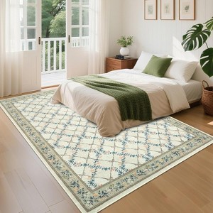 GustoWave Various sizes Floral Neutral Washable Hallway Low Pile Area Rug for Bedroom, Living Room, Sage Green - 1 of 4