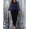 Plus Size Women's Round Neck Blouse Long Sleeve Shirt Cross Hem Casual Top - 2 of 4