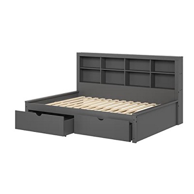 Donco Kids Equable Modern Full Bookcase Daybed in Dark Grey Finish with Dual Underbed Drawers