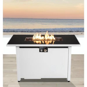 43" Rectangular Steel Outdoor Fire Pit Table with Smoked Glass Top and Lid - 1 of 4