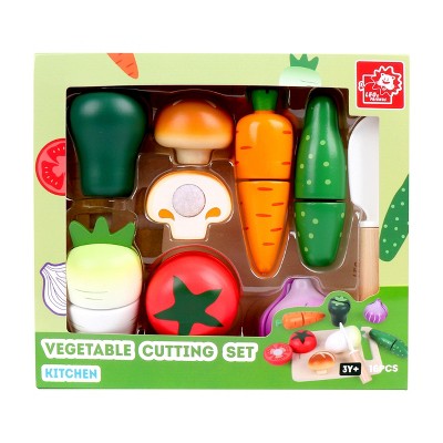 Leo and Friends Wooden Play Food Set for Toddlers-Vegetable Cutting Set-Educational Pretend Play Food with Knife and Chopping Board-Gift for Kids